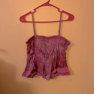 Purple pink iridescent cinched peplum top
